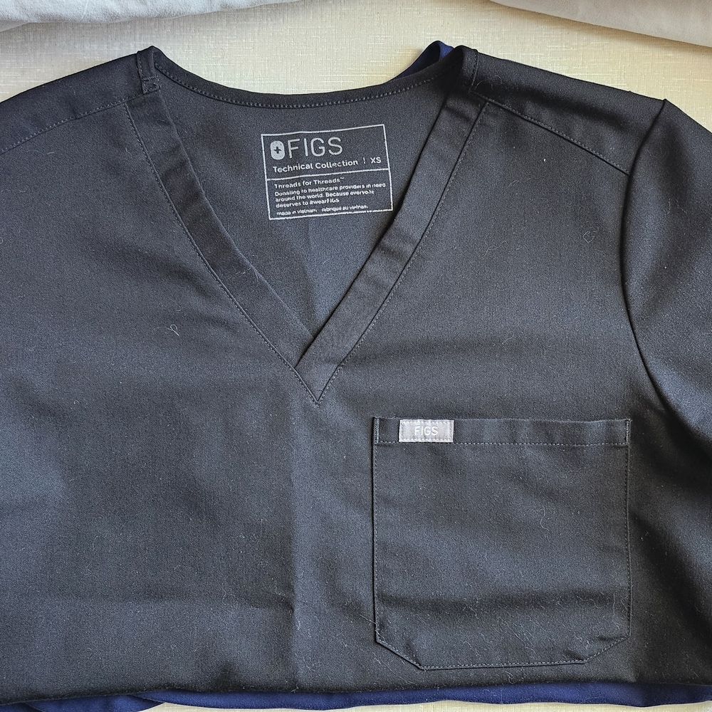 Figs Black V-Neck Medical Scrub Top